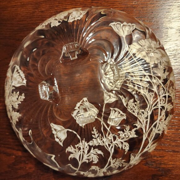 Silver City Glass Co 4 Footed Bowl w/ Sterling Silver Overlay, Flanders Pattern - Picture 4 of 8